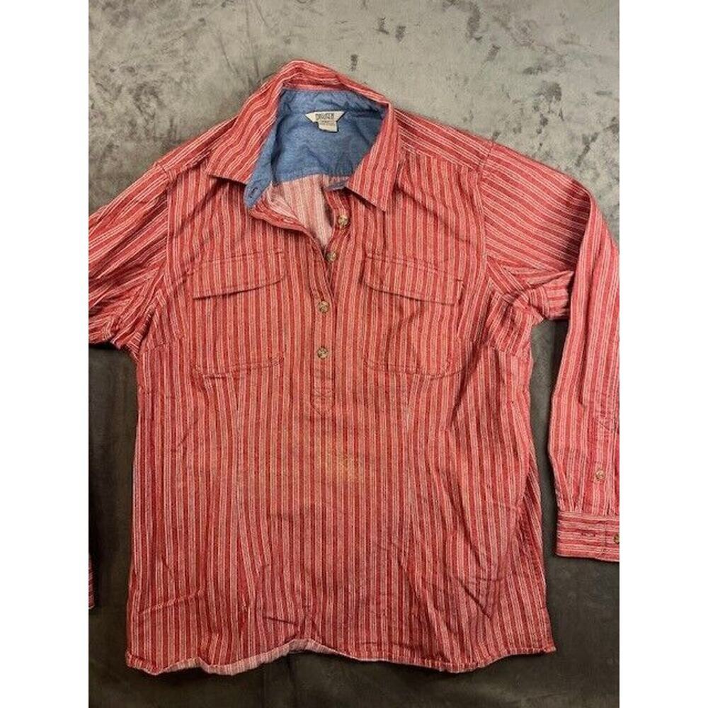 DULUTH TRADING LONG SLEEVE‎ BUTTON DOWN WORK SHIRT RED strip MENS XL